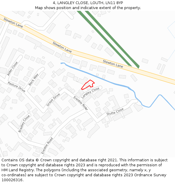 4, LANGLEY CLOSE, LOUTH, LN11 8YP: Location map and indicative extent of plot