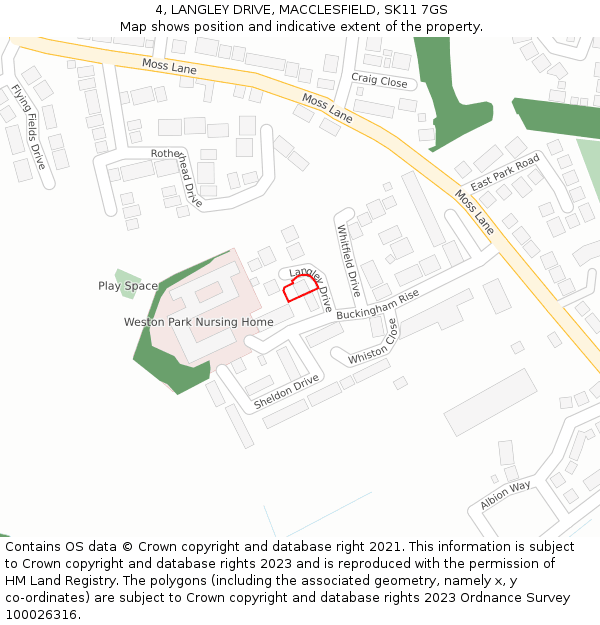 4, LANGLEY DRIVE, MACCLESFIELD, SK11 7GS: Location map and indicative extent of plot