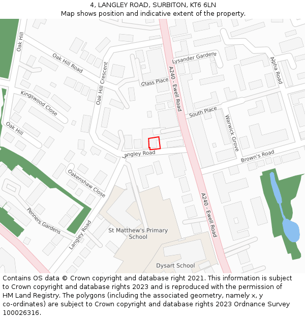 4, LANGLEY ROAD, SURBITON, KT6 6LN: Location map and indicative extent of plot