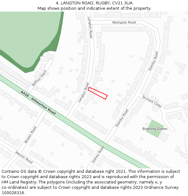 4, LANGTON ROAD, RUGBY, CV21 3UA: Location map and indicative extent of plot