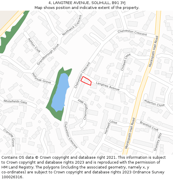 4, LANGTREE AVENUE, SOLIHULL, B91 3YJ: Location map and indicative extent of plot