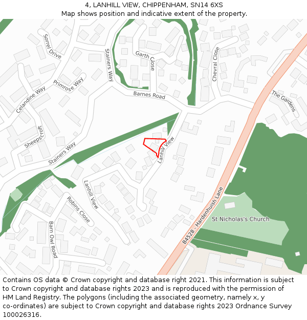 4, LANHILL VIEW, CHIPPENHAM, SN14 6XS: Location map and indicative extent of plot