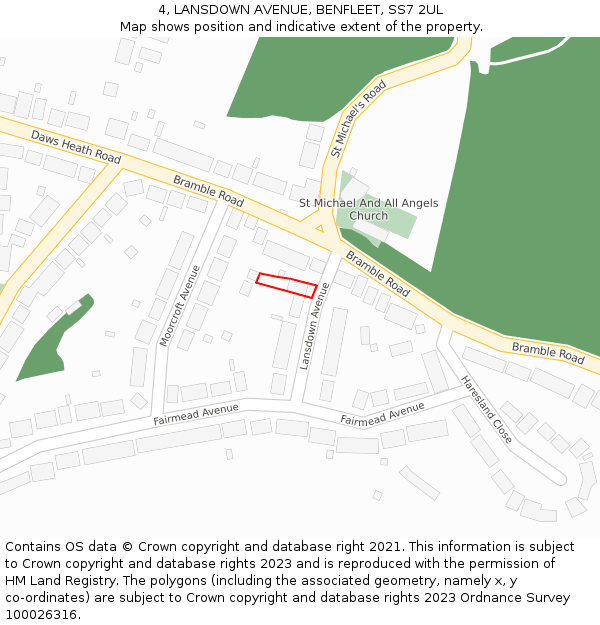 4, LANSDOWN AVENUE, BENFLEET, SS7 2UL: Location map and indicative extent of plot
