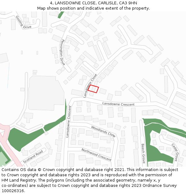 4, LANSDOWNE CLOSE, CARLISLE, CA3 9HN: Location map and indicative extent of plot