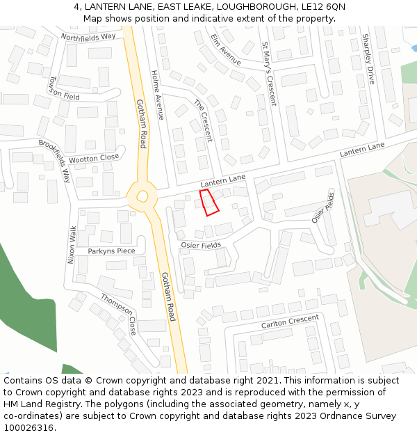 4, LANTERN LANE, EAST LEAKE, LOUGHBOROUGH, LE12 6QN: Location map and indicative extent of plot