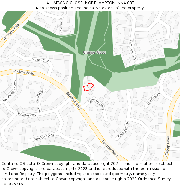 4, LAPWING CLOSE, NORTHAMPTON, NN4 0RT: Location map and indicative extent of plot