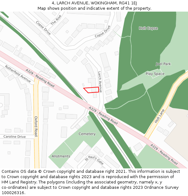 4, LARCH AVENUE, WOKINGHAM, RG41 1EJ: Location map and indicative extent of plot