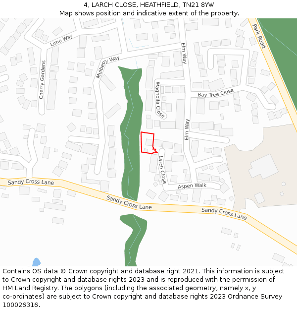 4, LARCH CLOSE, HEATHFIELD, TN21 8YW: Location map and indicative extent of plot