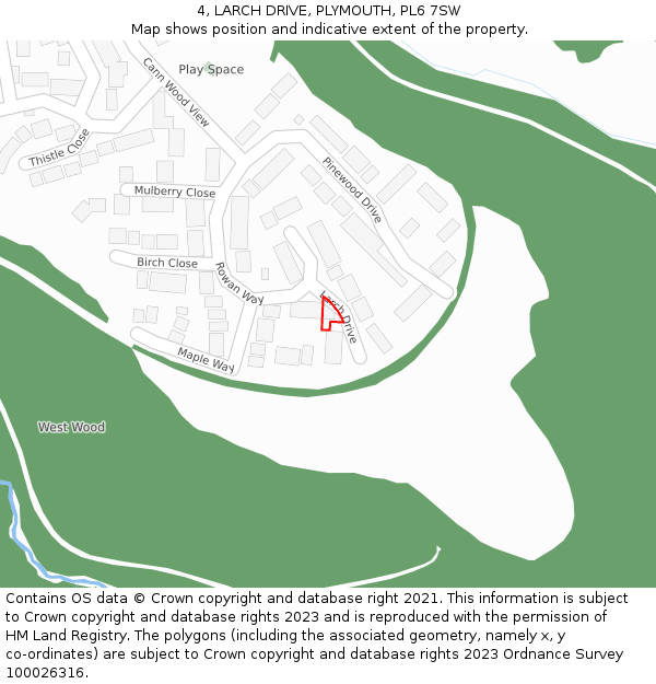 4, LARCH DRIVE, PLYMOUTH, PL6 7SW: Location map and indicative extent of plot