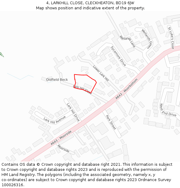 4, LARKHILL CLOSE, CLECKHEATON, BD19 6JW: Location map and indicative extent of plot