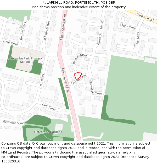 4, LARKHILL ROAD, PORTSMOUTH, PO3 5BP: Location map and indicative extent of plot