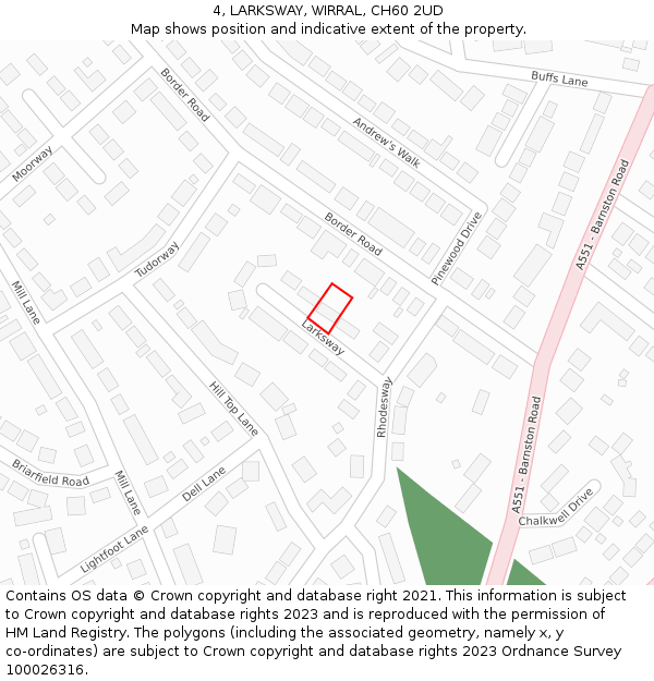 4, LARKSWAY, WIRRAL, CH60 2UD: Location map and indicative extent of plot