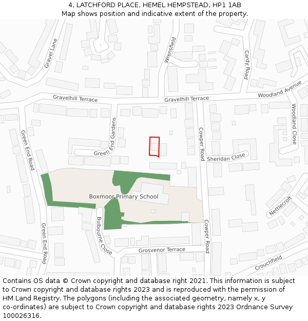 4, LATCHFORD PLACE, HEMEL HEMPSTEAD, HP1 1AB: Location map and indicative extent of plot
