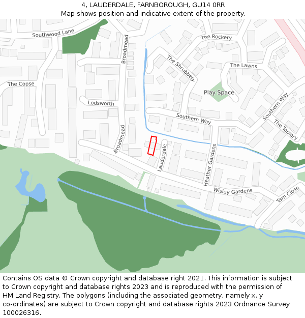 4, LAUDERDALE, FARNBOROUGH, GU14 0RR: Location map and indicative extent of plot