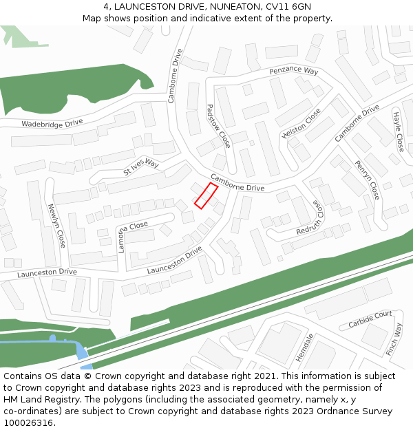 4, LAUNCESTON DRIVE, NUNEATON, CV11 6GN: Location map and indicative extent of plot