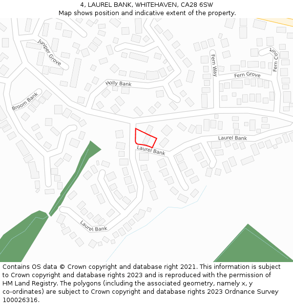 4, LAUREL BANK, WHITEHAVEN, CA28 6SW: Location map and indicative extent of plot