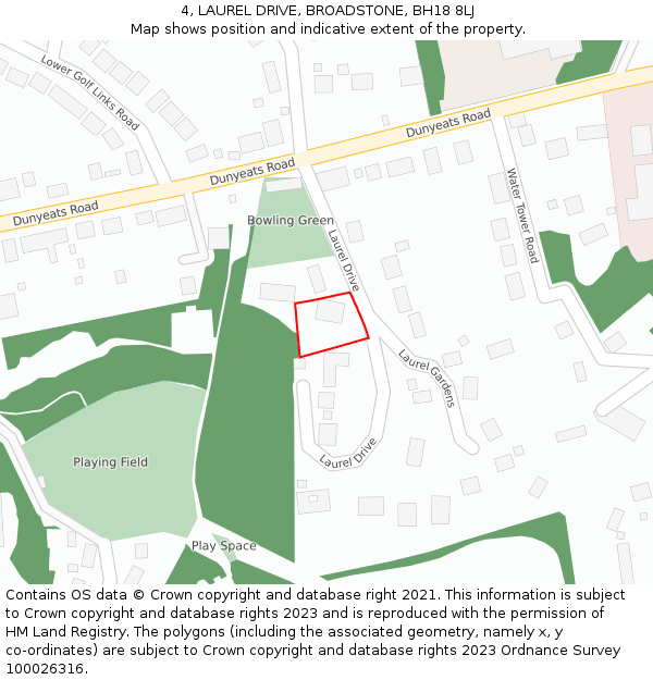 4, LAUREL DRIVE, BROADSTONE, BH18 8LJ: Location map and indicative extent of plot