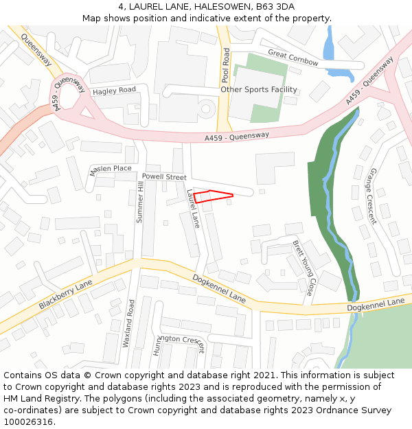 4, LAUREL LANE, HALESOWEN, B63 3DA: Location map and indicative extent of plot