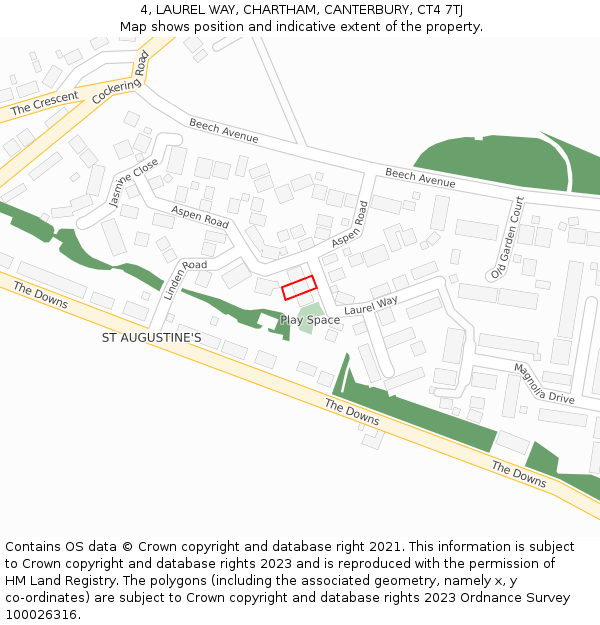 4, LAUREL WAY, CHARTHAM, CANTERBURY, CT4 7TJ: Location map and indicative extent of plot