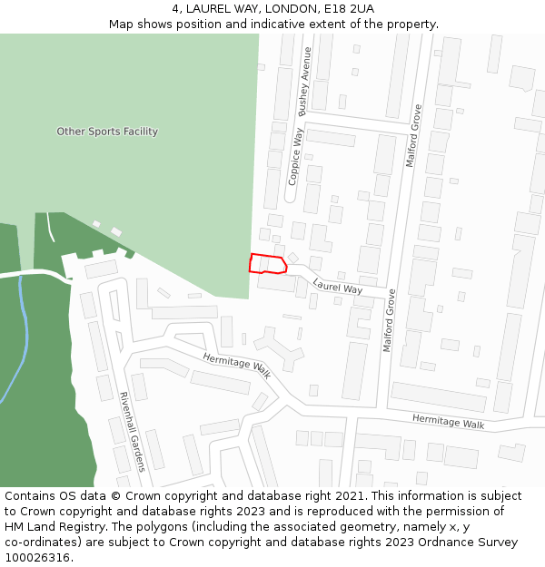 4, LAUREL WAY, LONDON, E18 2UA: Location map and indicative extent of plot