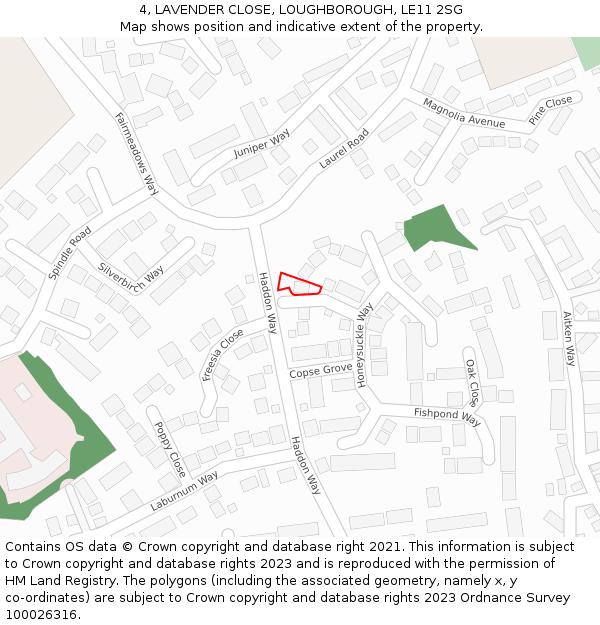 4, LAVENDER CLOSE, LOUGHBOROUGH, LE11 2SG: Location map and indicative extent of plot