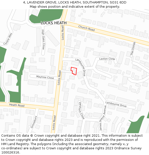 4, LAVENDER GROVE, LOCKS HEATH, SOUTHAMPTON, SO31 6DD: Location map and indicative extent of plot