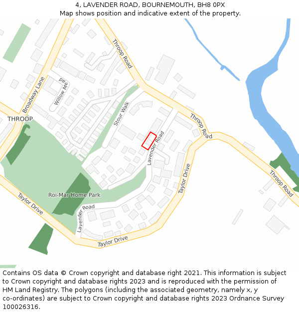4, LAVENDER ROAD, BOURNEMOUTH, BH8 0PX: Location map and indicative extent of plot