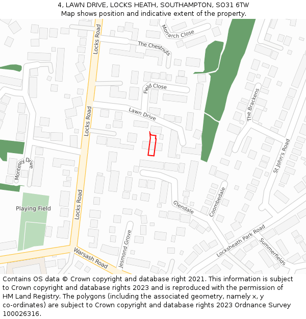 4, LAWN DRIVE, LOCKS HEATH, SOUTHAMPTON, SO31 6TW: Location map and indicative extent of plot