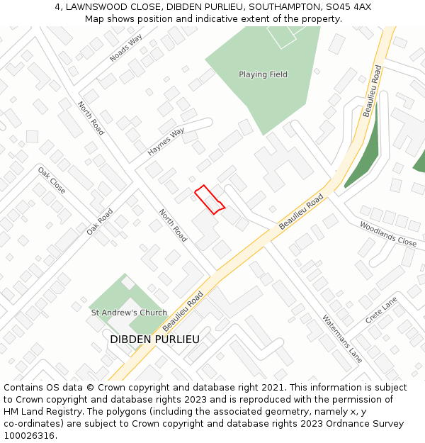 4, LAWNSWOOD CLOSE, DIBDEN PURLIEU, SOUTHAMPTON, SO45 4AX: Location map and indicative extent of plot