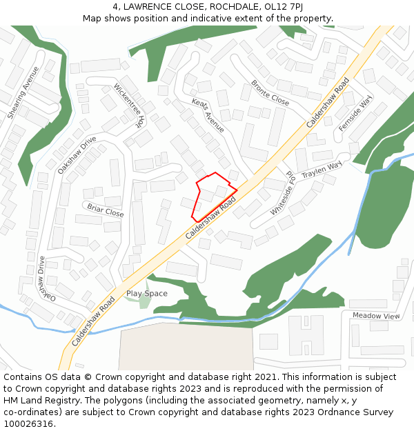 4, LAWRENCE CLOSE, ROCHDALE, OL12 7PJ: Location map and indicative extent of plot