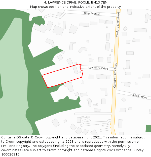 4, LAWRENCE DRIVE, POOLE, BH13 7EN: Location map and indicative extent of plot