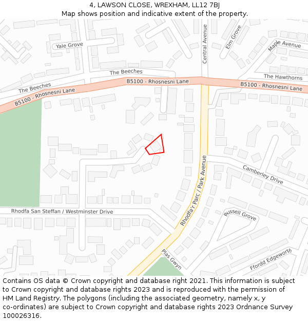 4, LAWSON CLOSE, WREXHAM, LL12 7BJ: Location map and indicative extent of plot