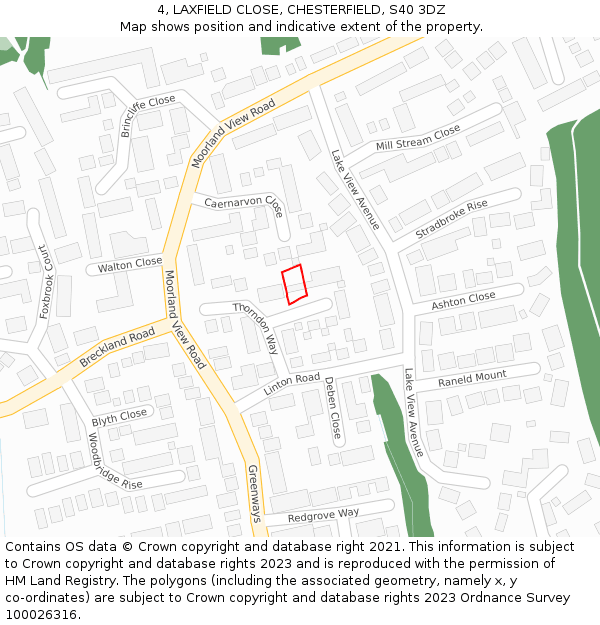 4, LAXFIELD CLOSE, CHESTERFIELD, S40 3DZ: Location map and indicative extent of plot