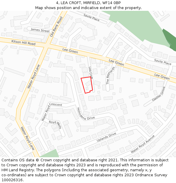 4, LEA CROFT, MIRFIELD, WF14 0BP: Location map and indicative extent of plot
