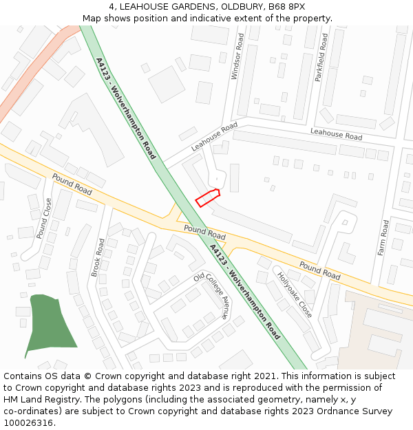 4, LEAHOUSE GARDENS, OLDBURY, B68 8PX: Location map and indicative extent of plot