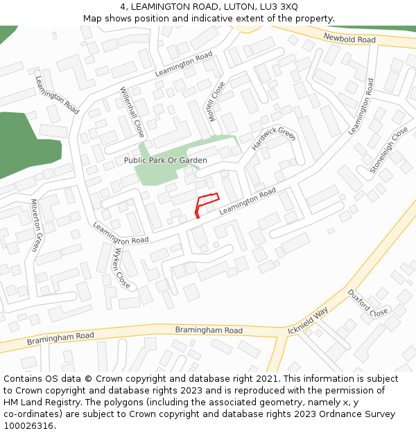 4, LEAMINGTON ROAD, LUTON, LU3 3XQ: Location map and indicative extent of plot