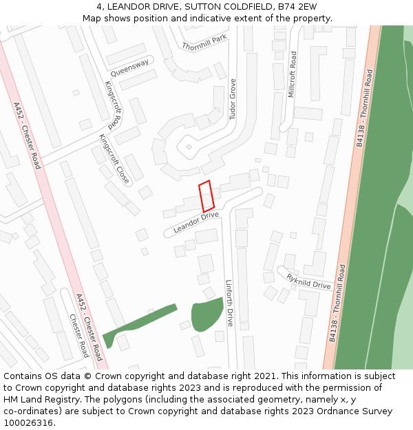 4, LEANDOR DRIVE, SUTTON COLDFIELD, B74 2EW: Location map and indicative extent of plot