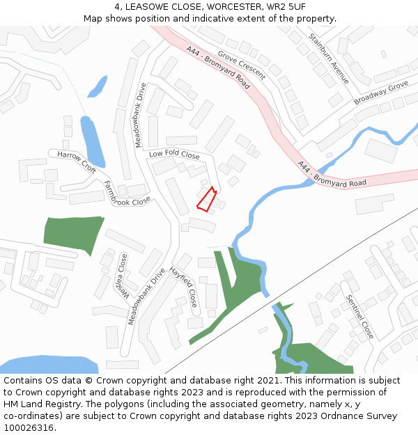 4, LEASOWE CLOSE, WORCESTER, WR2 5UF: Location map and indicative extent of plot