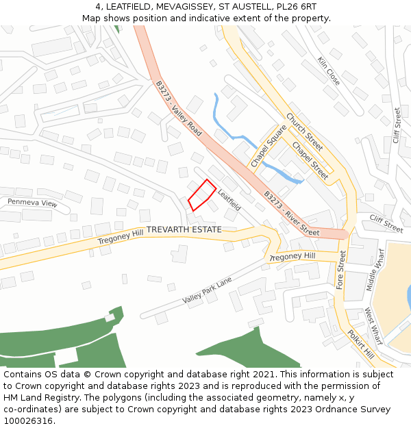 4, LEATFIELD, MEVAGISSEY, ST AUSTELL, PL26 6RT: Location map and indicative extent of plot