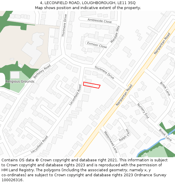 4, LECONFIELD ROAD, LOUGHBOROUGH, LE11 3SQ: Location map and indicative extent of plot