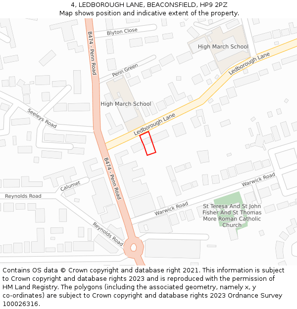 4, LEDBOROUGH LANE, BEACONSFIELD, HP9 2PZ: Location map and indicative extent of plot