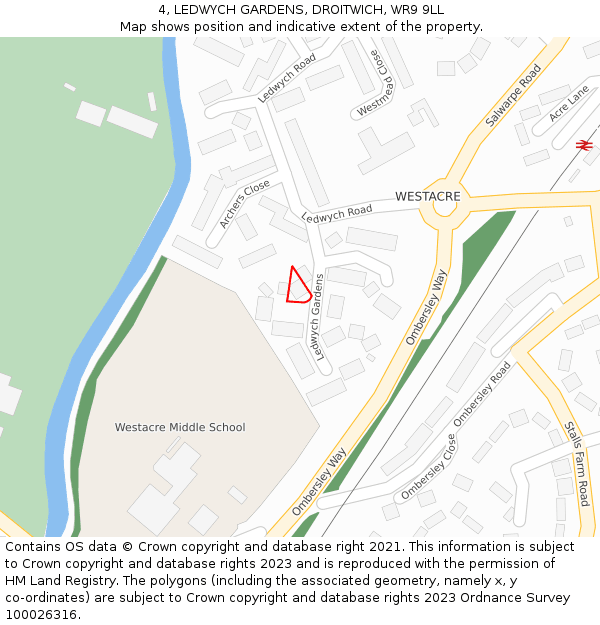 4, LEDWYCH GARDENS, DROITWICH, WR9 9LL: Location map and indicative extent of plot