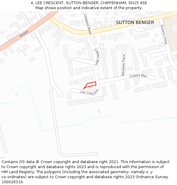 4, LEE CRESCENT, SUTTON BENGER, CHIPPENHAM, SN15 4SE: Location map and indicative extent of plot