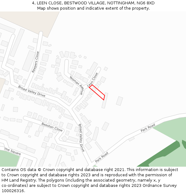 4, LEEN CLOSE, BESTWOOD VILLAGE, NOTTINGHAM, NG6 8XD: Location map and indicative extent of plot