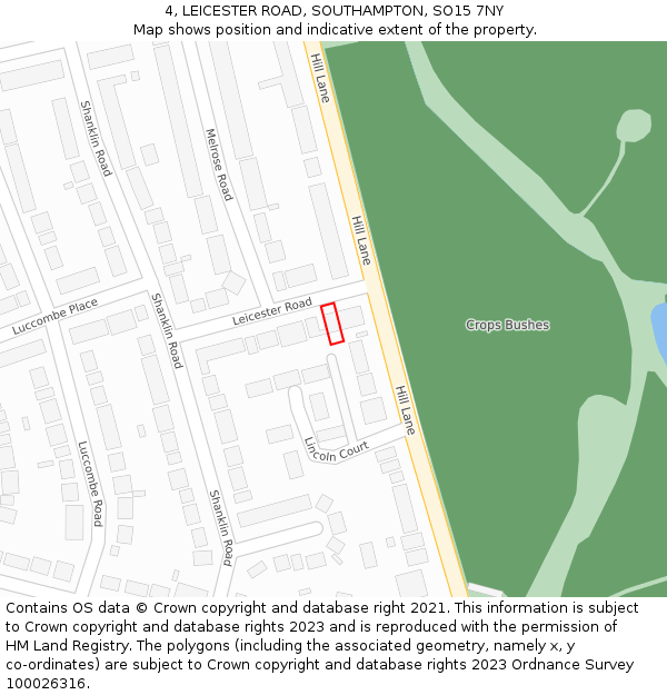 4, LEICESTER ROAD, SOUTHAMPTON, SO15 7NY: Location map and indicative extent of plot