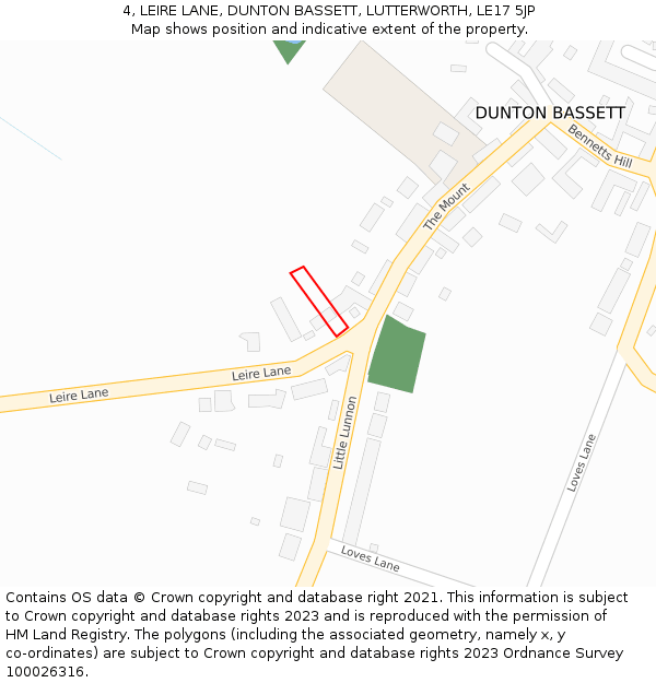 4, LEIRE LANE, DUNTON BASSETT, LUTTERWORTH, LE17 5JP: Location map and indicative extent of plot