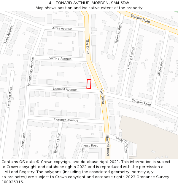 4, LEONARD AVENUE, MORDEN, SM4 6DW: Location map and indicative extent of plot