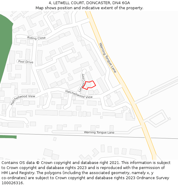 4, LETWELL COURT, DONCASTER, DN4 6GA: Location map and indicative extent of plot