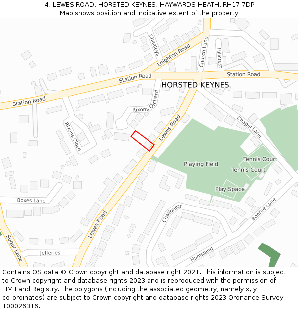 4, LEWES ROAD, HORSTED KEYNES, HAYWARDS HEATH, RH17 7DP: Location map and indicative extent of plot