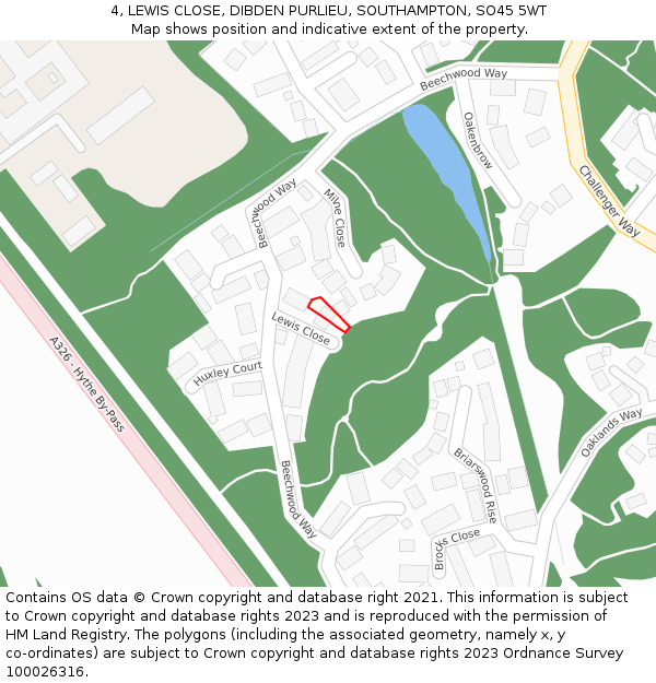 4, LEWIS CLOSE, DIBDEN PURLIEU, SOUTHAMPTON, SO45 5WT: Location map and indicative extent of plot